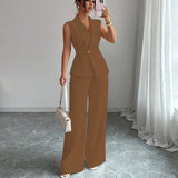 Solid Color Vest Straight-leg Trousers Suit For Women