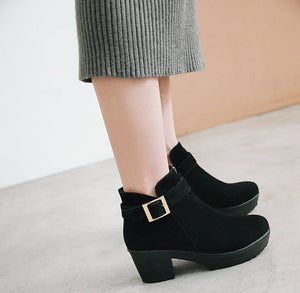 Mid Heel Boots Women's Shoes Belt Buckle Large Size 40-48 Suede Martin Boots