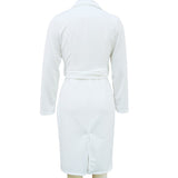 Women's Solid Color Blazer V-Neck Dress With Belt & Hem Slit - Slim Fit Formal Midi Dress For Spring&Fall