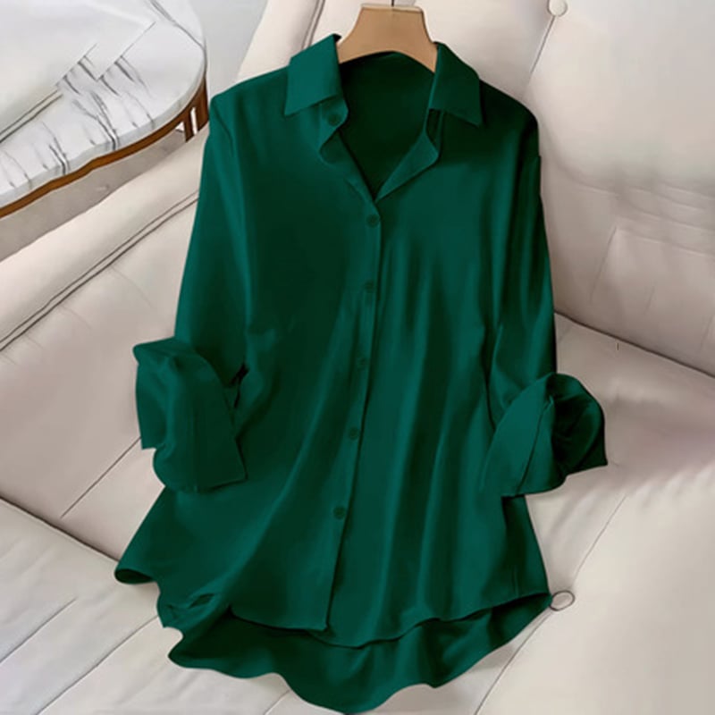 Plus Size Women's Casual Solid Color Lapel Long Sleeve Shirt Spring Autumn Comfort Full Button Office Blouse