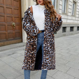 New Over-the-knee Leopard Print Thickened Temperament Plush Coat